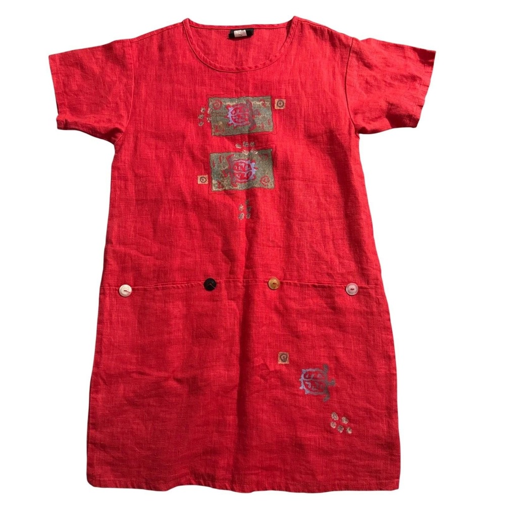 Vintage 70s Mariko Designer Collection Bohemium Relaxed Fit Red Dress Size Large
